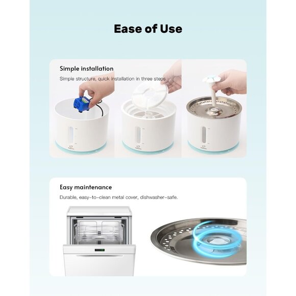 Fluffyunion White Fountain With Stainless Steel 4 Filters/4 Sponges Dispenser - Picture 5 of 6